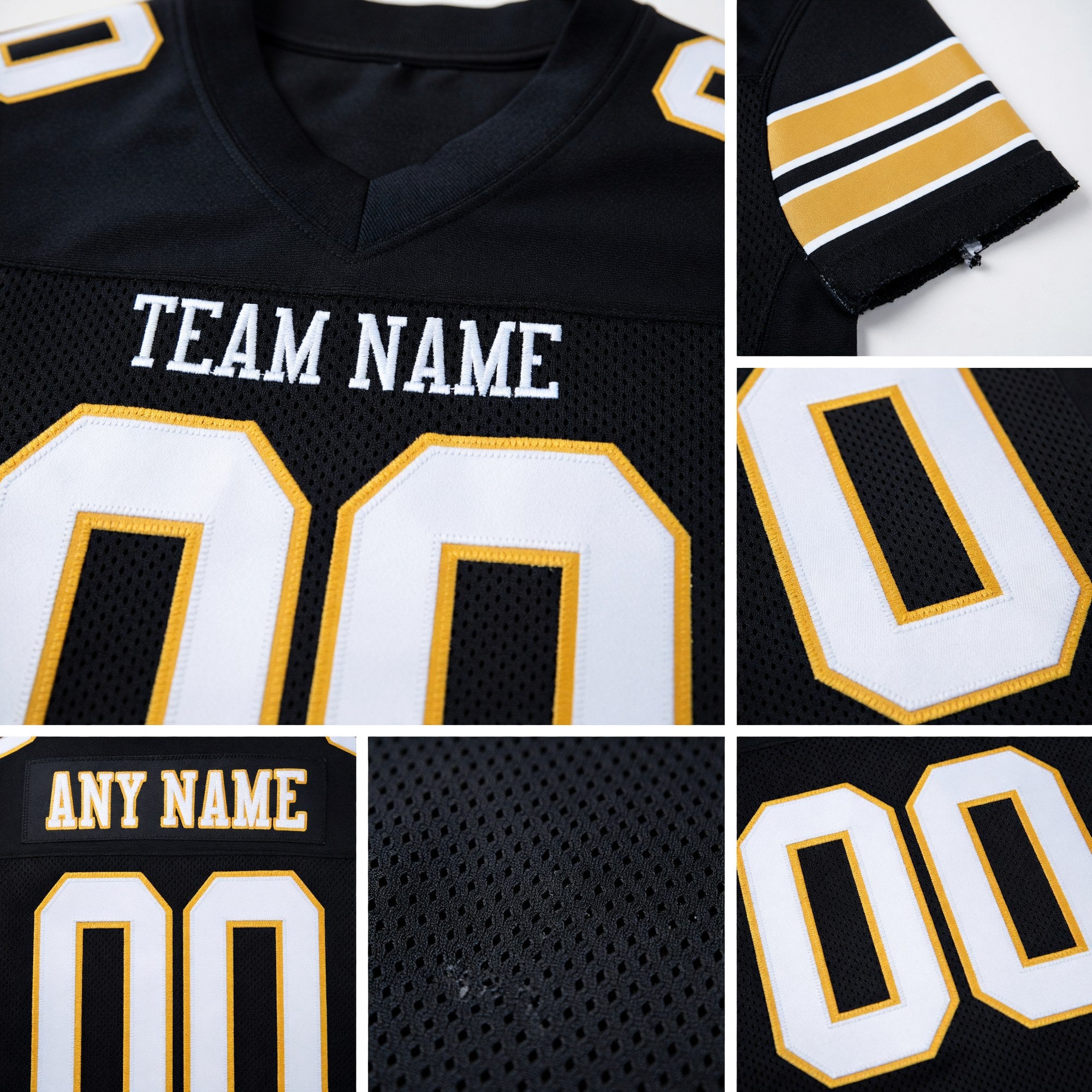 Custom Black White-Old Gold Mesh Authentic Football Jersey detail