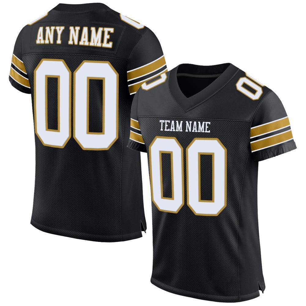 Custom Black White-Old Gold Mesh Authentic Football Jersey photo 1