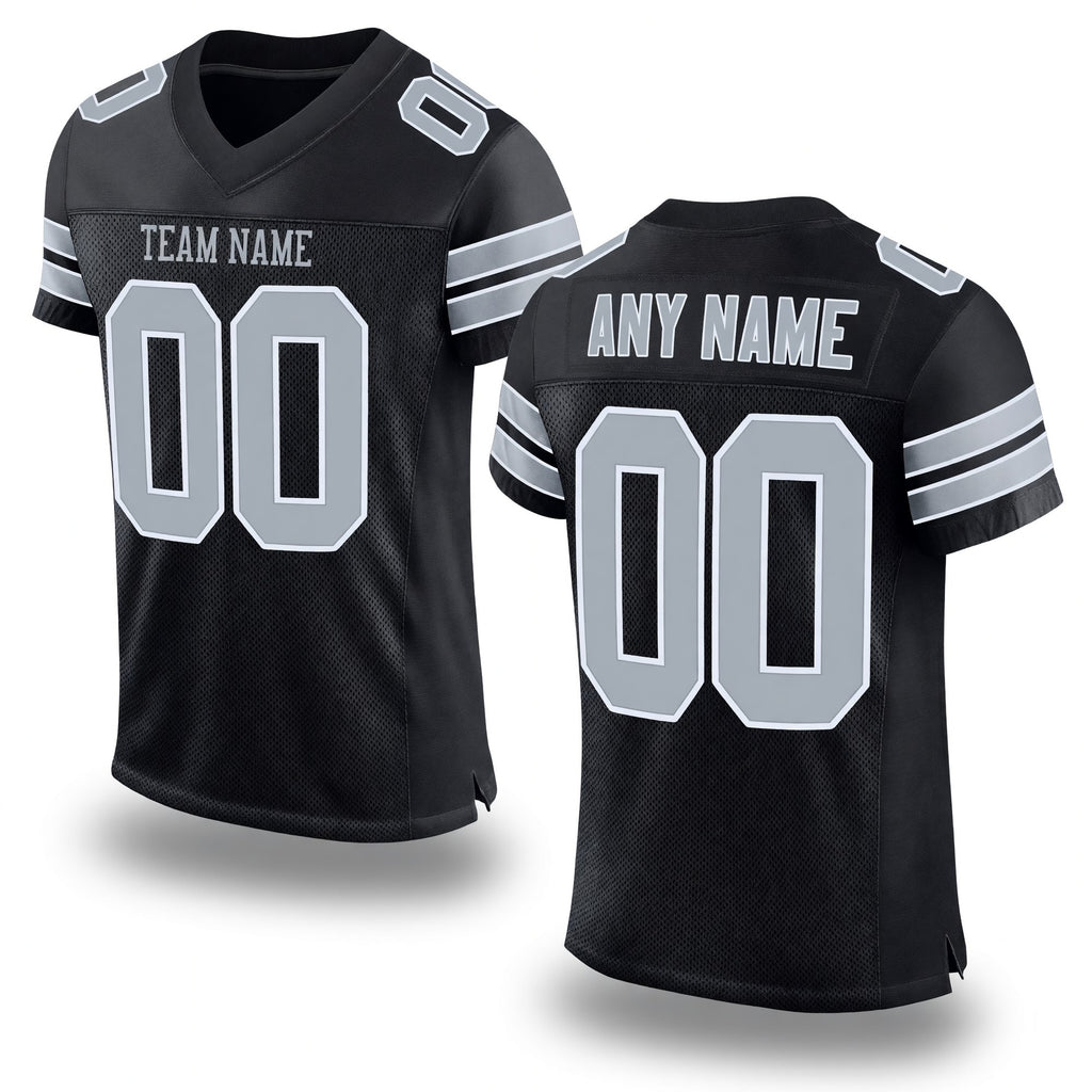 Custom Black Silver-White Mesh Authentic Football Jersey