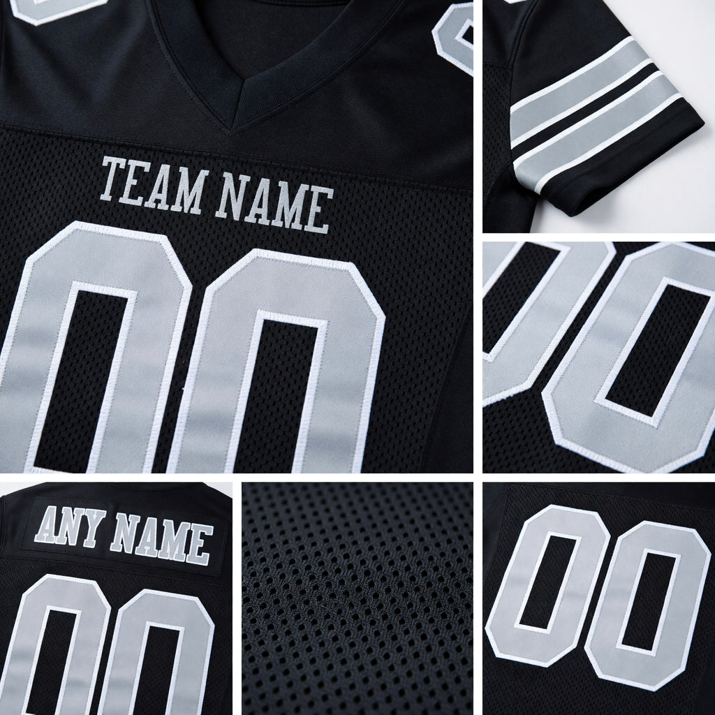Custom Black Silver-White Mesh Authentic Football Jersey detail