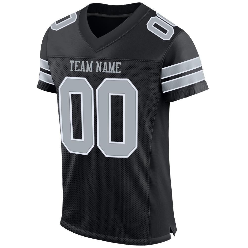 Custom Black Silver-White Mesh Authentic Football Jersey photo 2