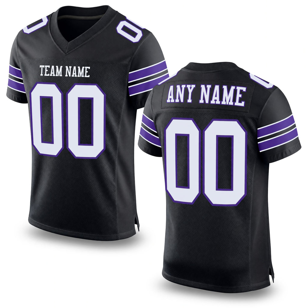 Custom Black White-Purple Mesh Authentic Football Jersey