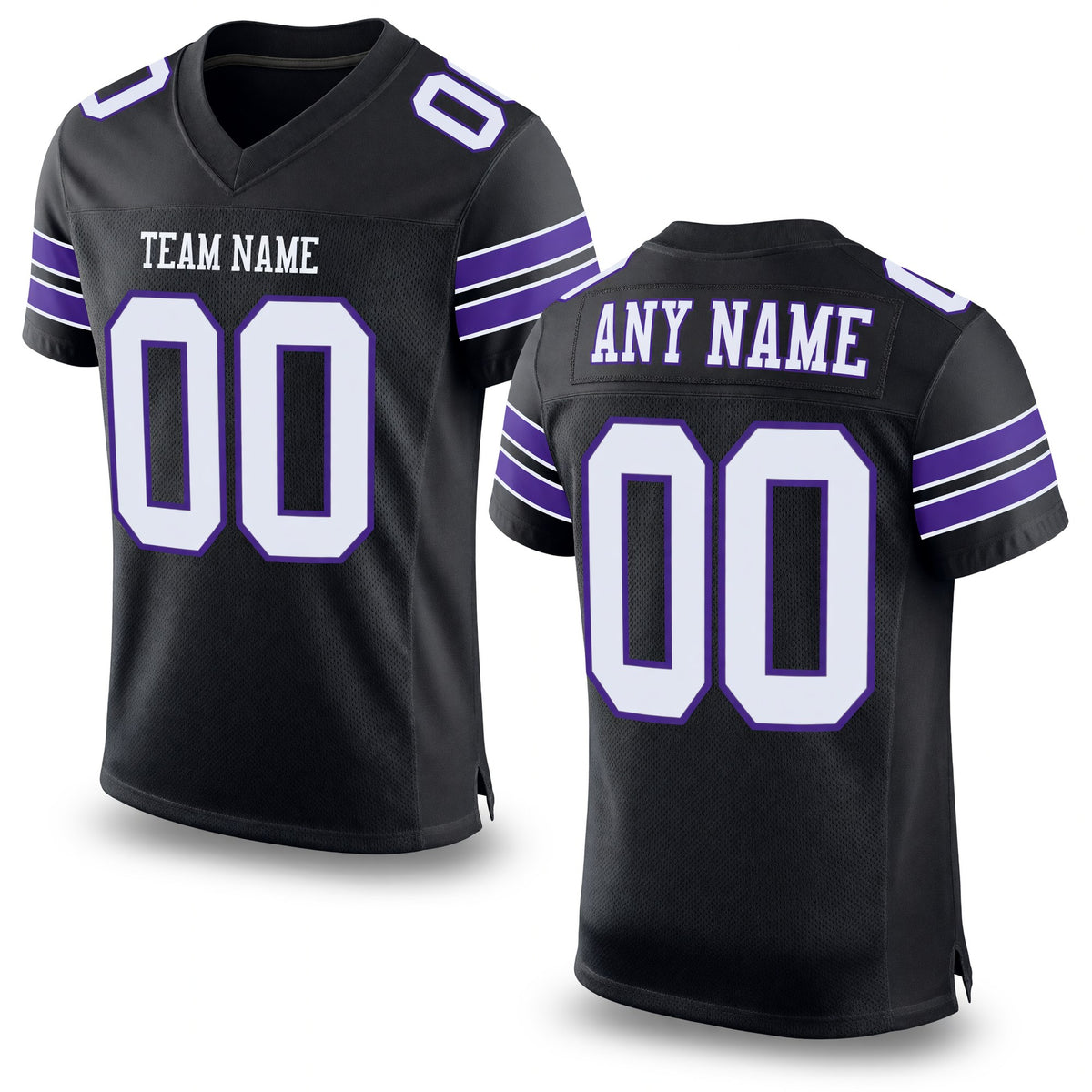 Custom Black White-Purple Mesh Authentic Football Jersey