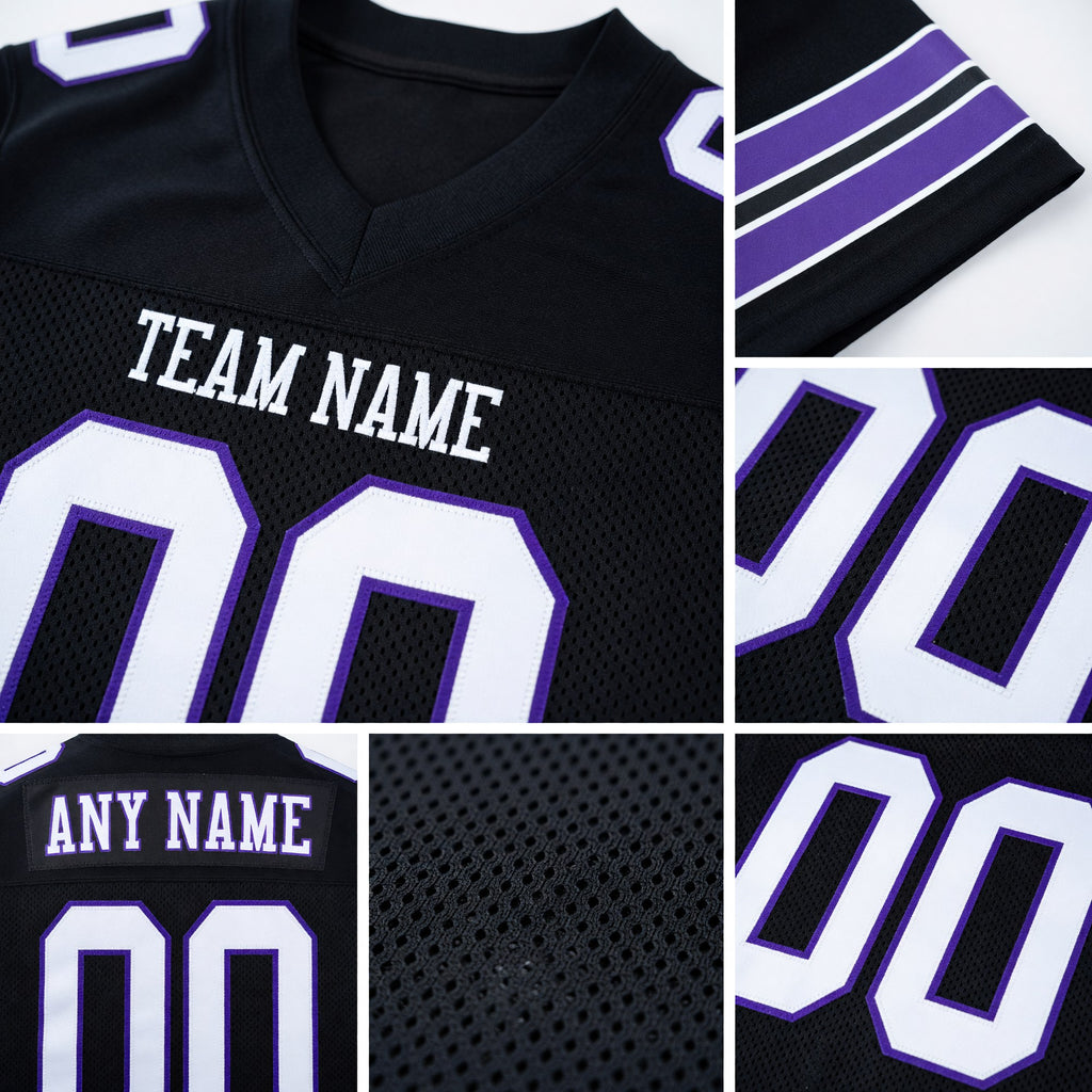 Custom Black White-Purple Mesh Authentic Football Jersey detail