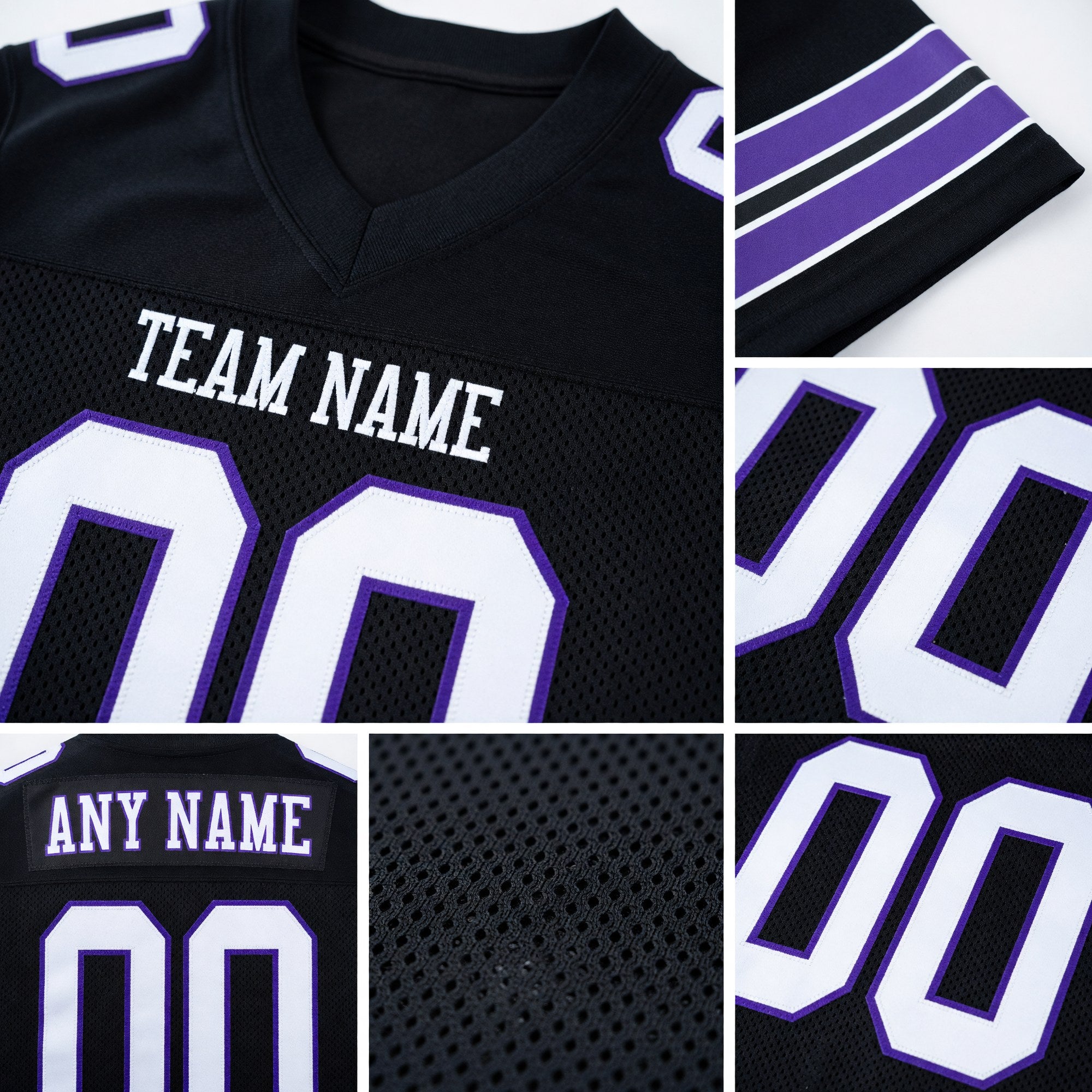 Custom Black White-Purple Mesh Authentic Football Jersey detail