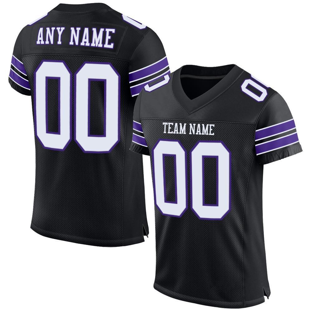Custom Black White-Purple Mesh Authentic Football Jersey photo 1