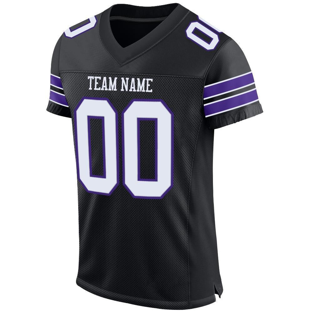 Custom Black White-Purple Mesh Authentic Football Jersey photo 2