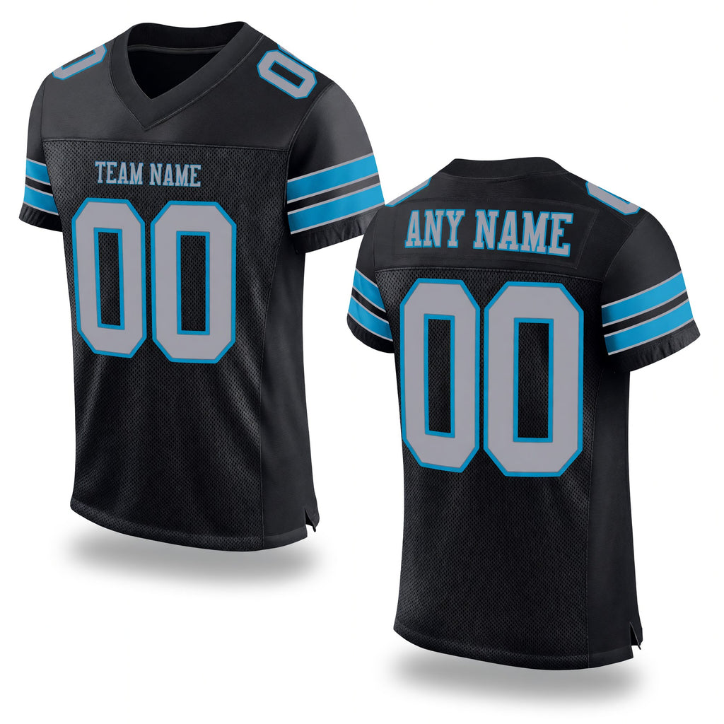 Custom Black Light Gray-Panther Blue Mesh Authentic Football Jersey