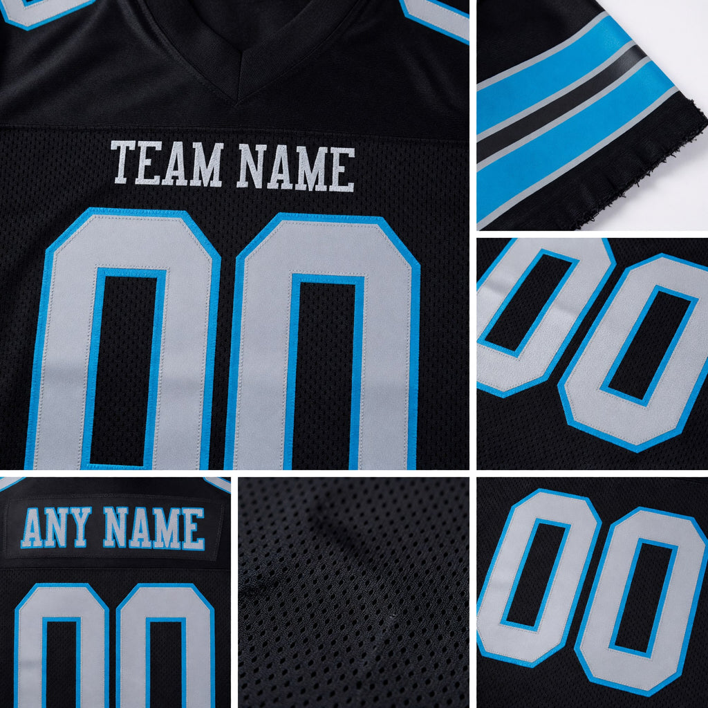 Custom Black Light Gray-Panther Blue Mesh Authentic Football Jersey detail