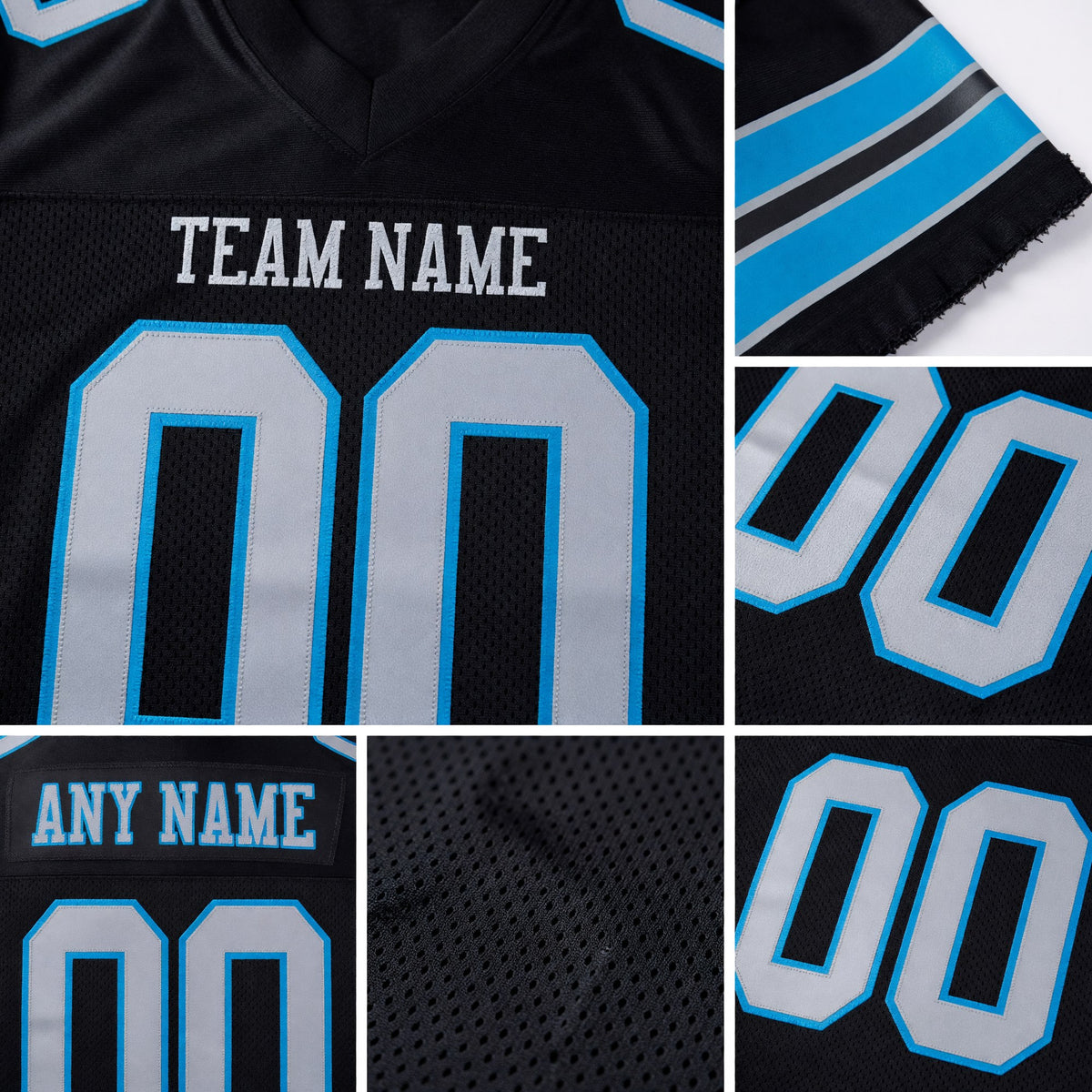 Custom Black Light Gray-Panther Blue Mesh Authentic Football Jersey detail