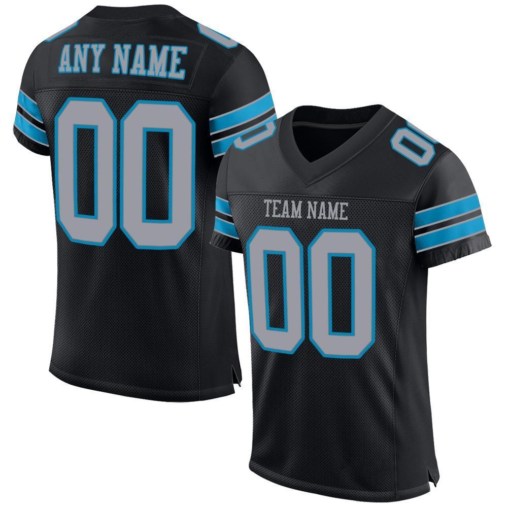 Custom Black Light Gray-Panther Blue Mesh Authentic Football Jersey photo 1