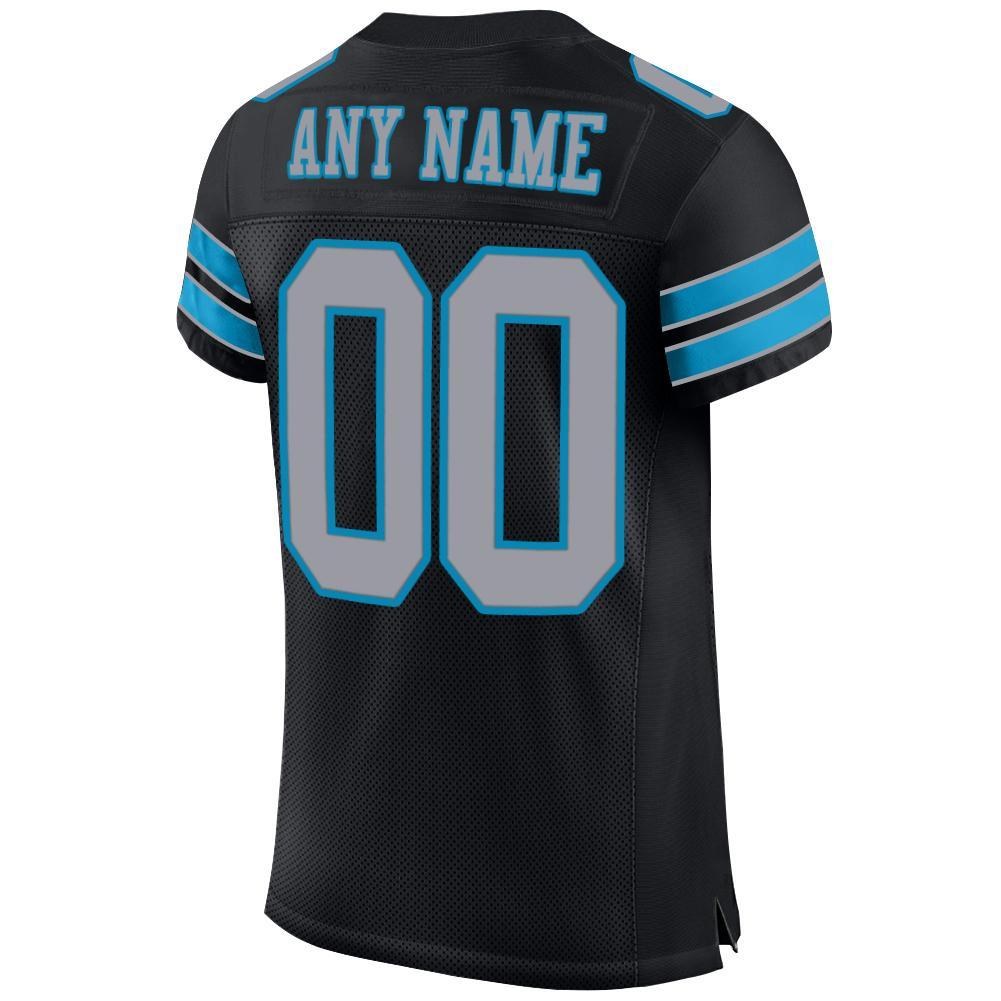Custom Black Light Gray-Panther Blue Mesh Authentic Football Jersey photo 3