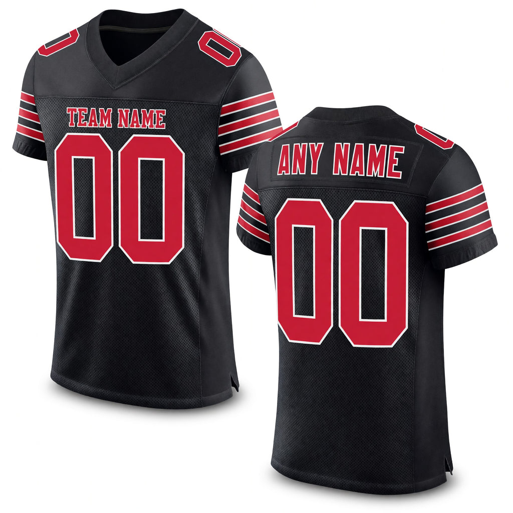 Custom Black Red-White Mesh Authentic Football Jersey