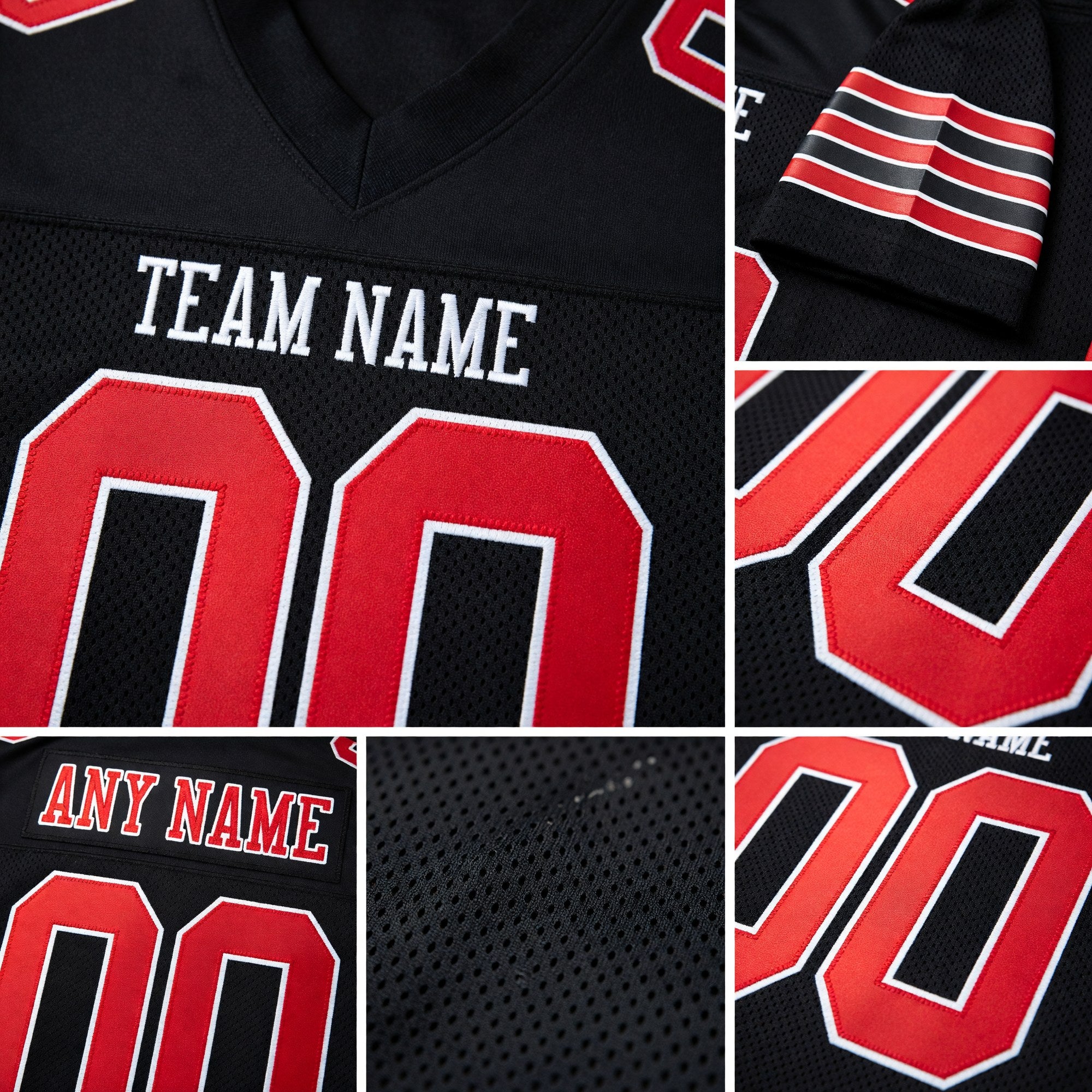 Custom Black Red-White Mesh Authentic Football Jersey detail