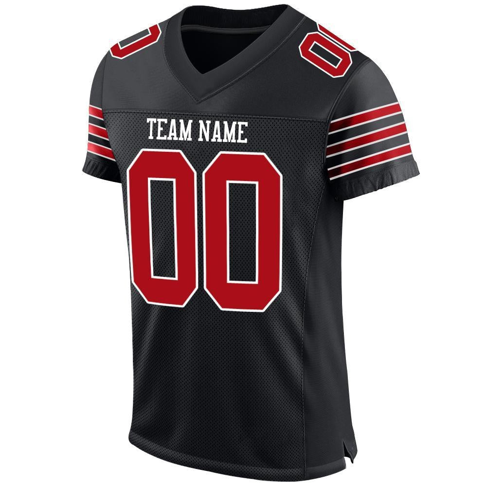 Custom Black Red-White Mesh Authentic Football Jersey photo 3