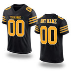 Custom Black Gold-White Mesh Authentic Football Jersey