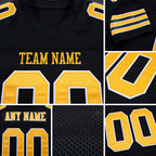 Custom Black Gold-White Mesh Authentic Football Jersey detail