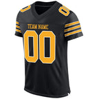 Custom Black Gold-White Mesh Authentic Football Jersey photo 2