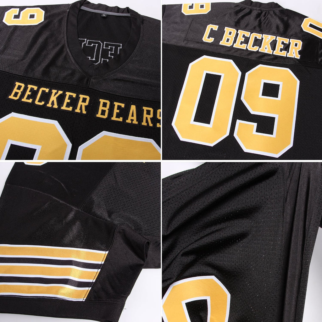 Custom Black Gold-White Mesh Authentic Football Jersey photo 5