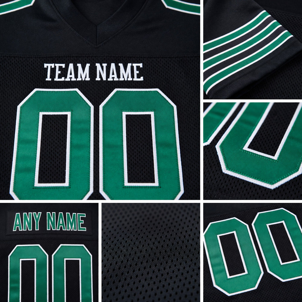 Custom Black Grass Green-White Mesh Authentic Football Jersey detail