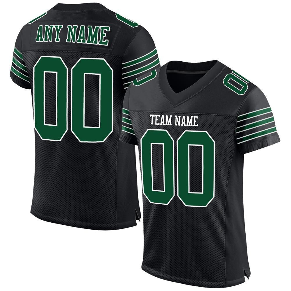 Custom Black Grass Green-White Mesh Authentic Football Jersey photo 1