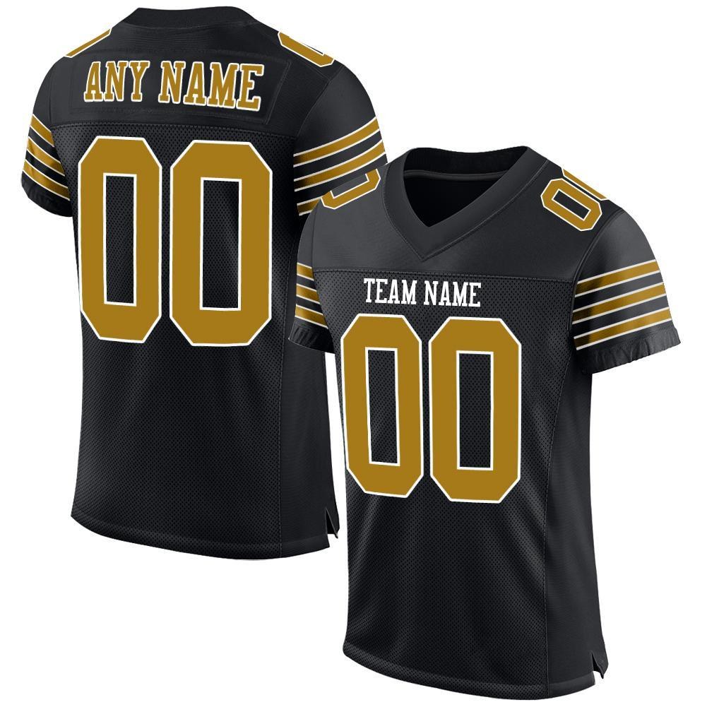 Custom Black Old Gold-White Mesh Authentic Football Jersey photo 1