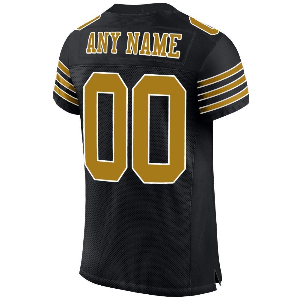 Custom Black Old Gold-White Mesh Authentic Football Jersey photo 3