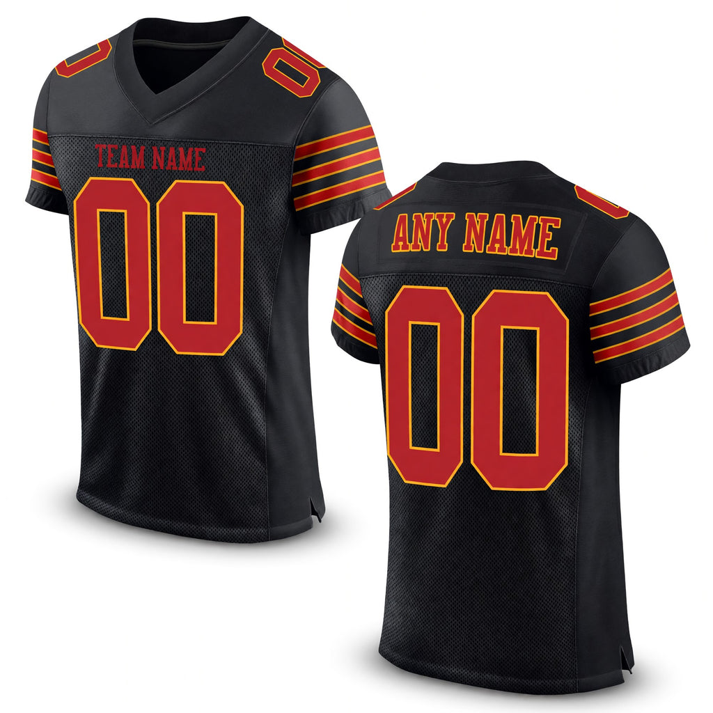 Custom Black Scarlet-Gold Mesh Authentic Football Jersey