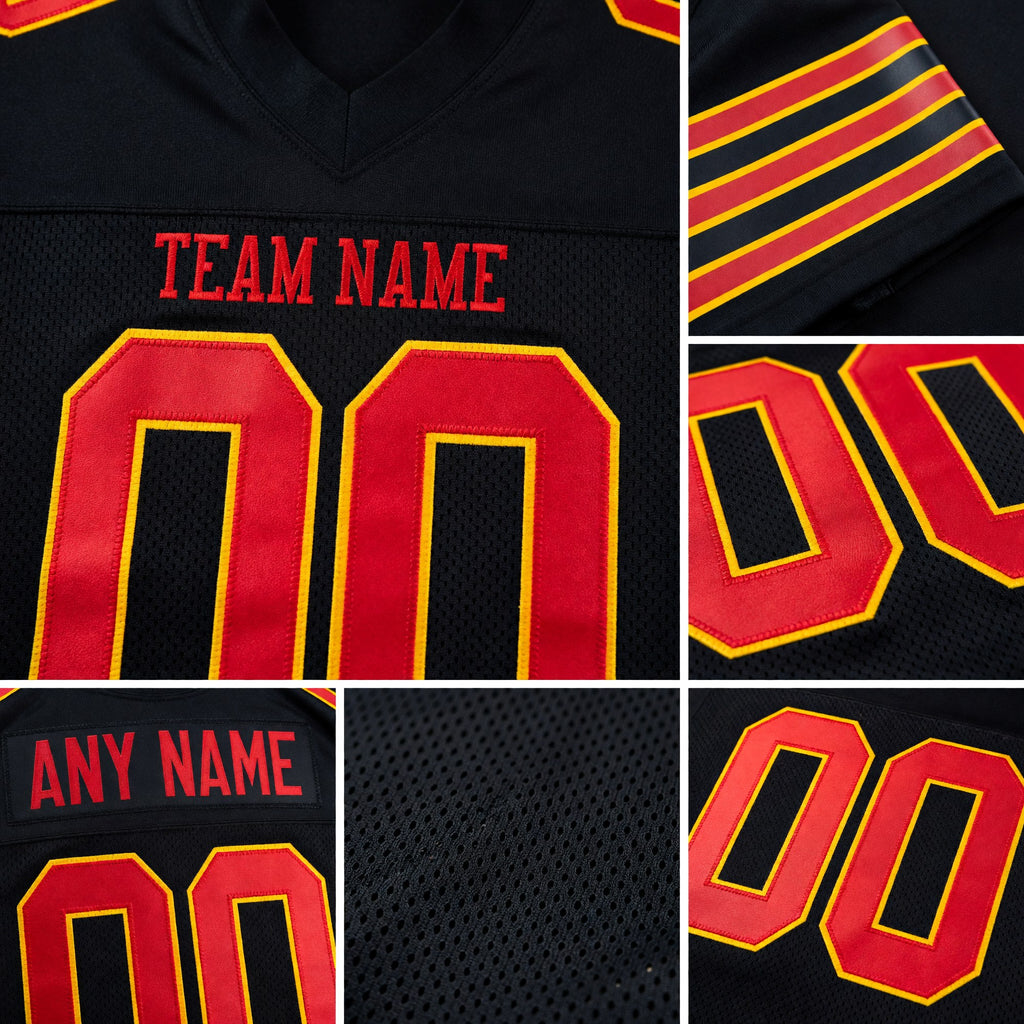 Custom Black Scarlet-Gold Mesh Authentic Football Jersey detail