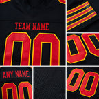 Custom Black Scarlet-Gold Mesh Authentic Football Jersey detail