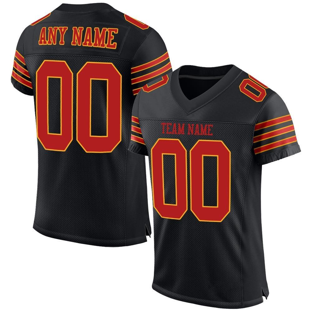Custom Black Scarlet-Gold Mesh Authentic Football Jersey photo 1