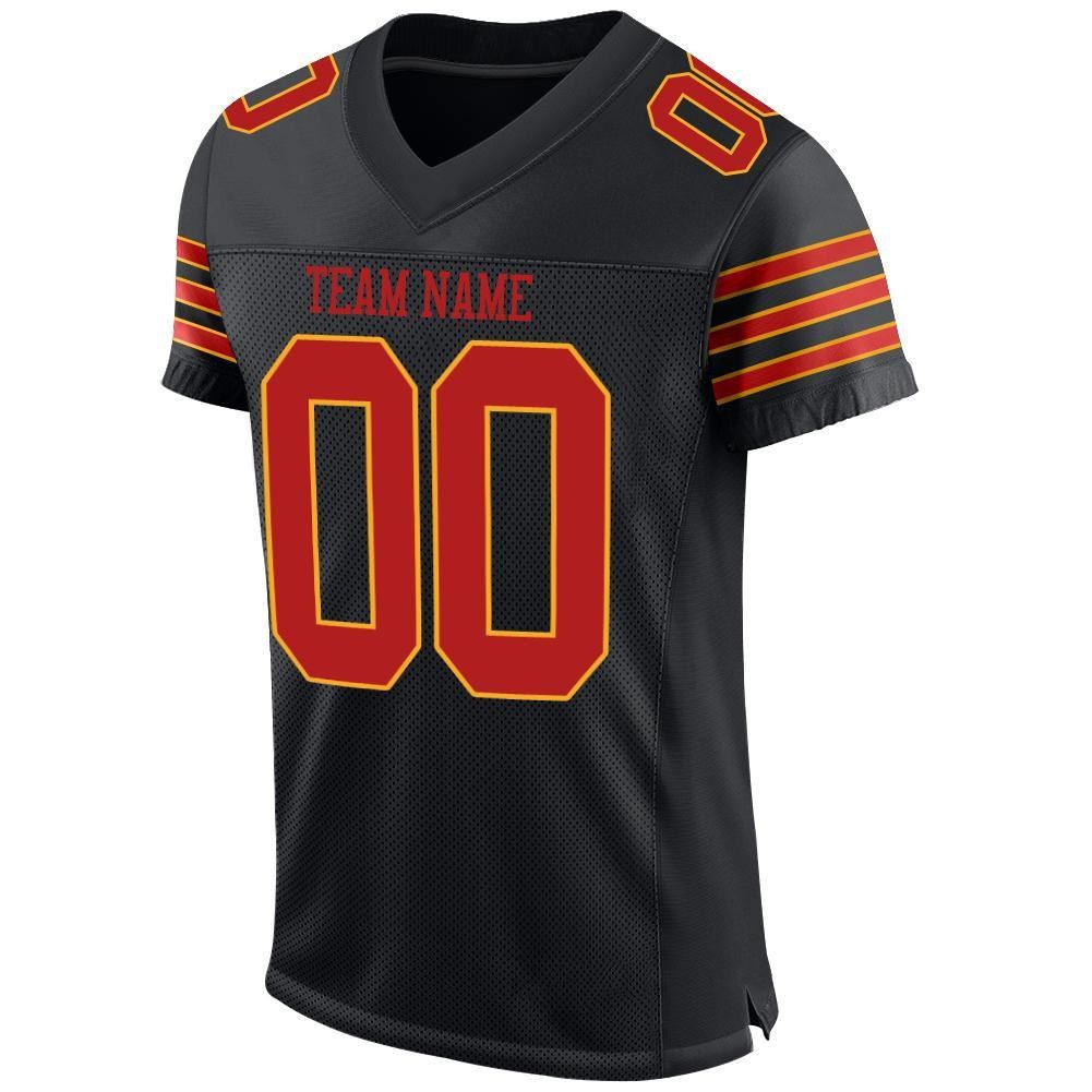 Custom Black Scarlet-Gold Mesh Authentic Football Jersey photo 3