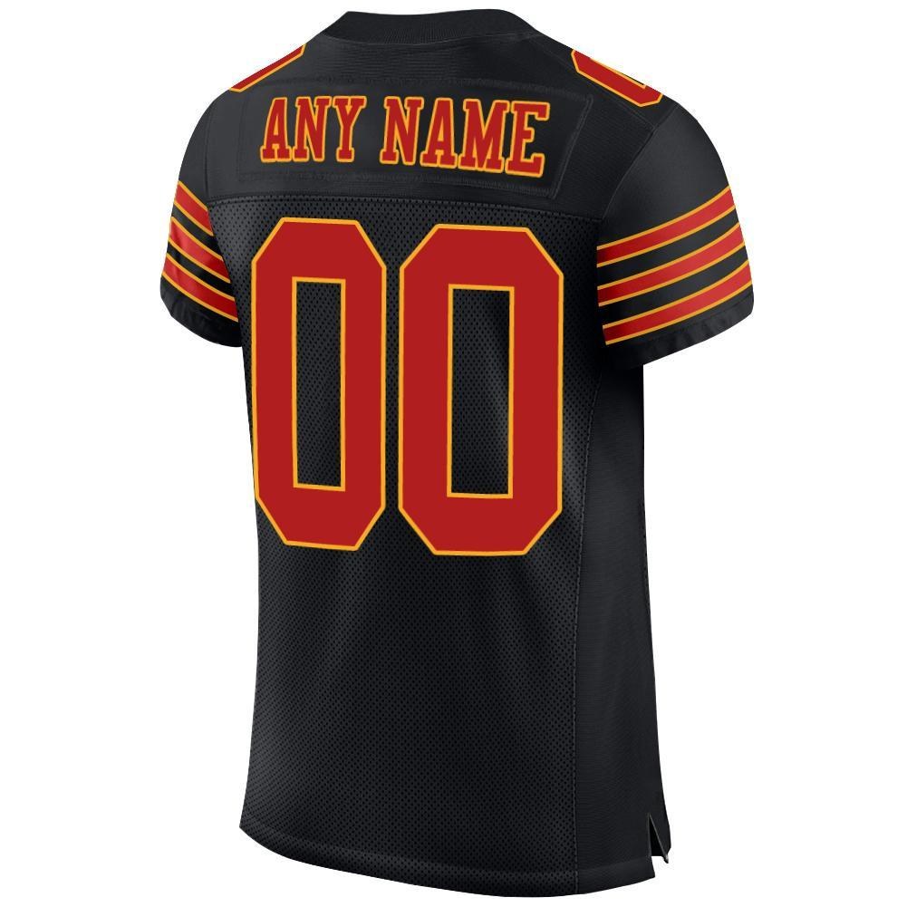 Custom Black Scarlet-Gold Mesh Authentic Football Jersey photo 4