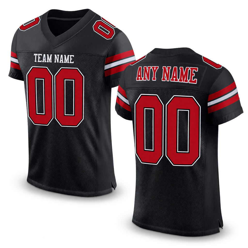 Custom Black Red-White Mesh Authentic Football Jersey