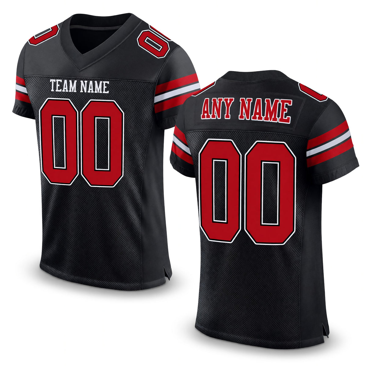 Custom Black Red-White Mesh Authentic Football Jersey