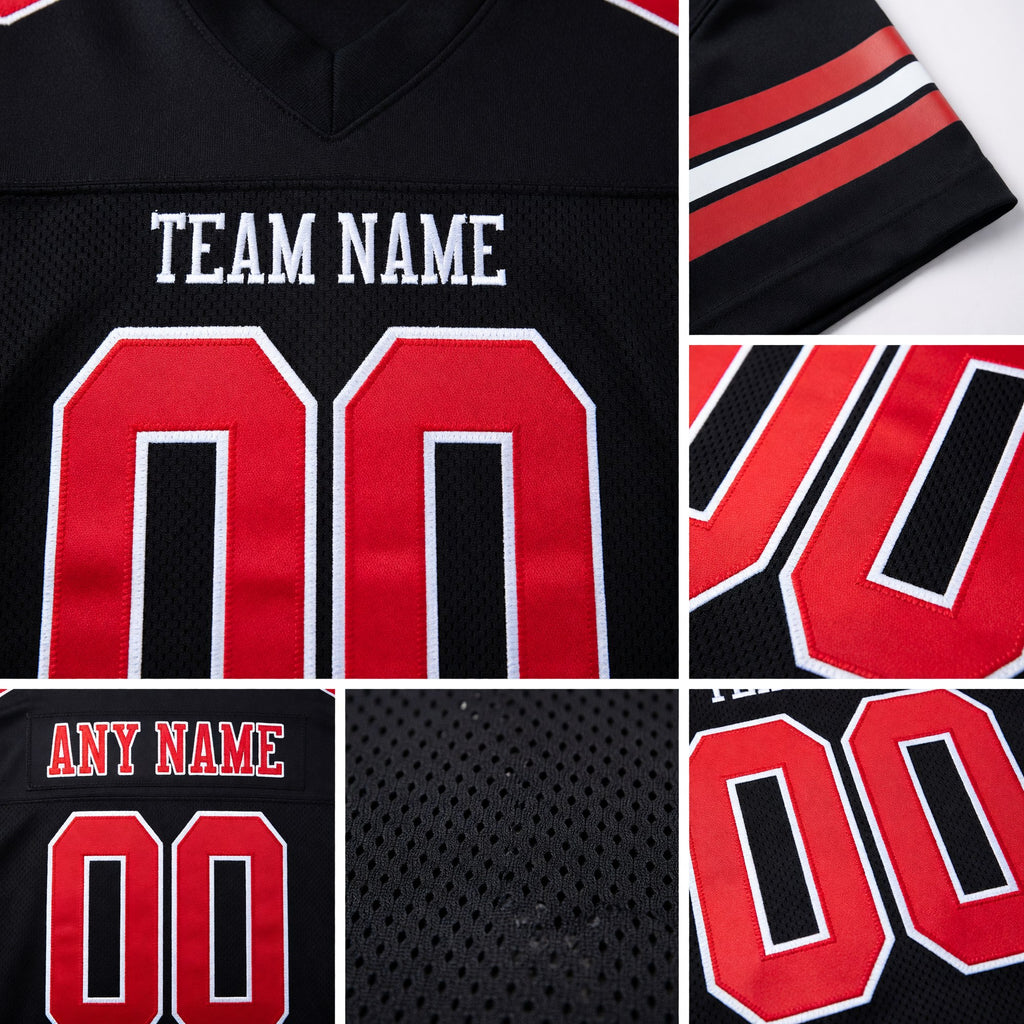 Custom Black Red-White Mesh Authentic Football Jersey detail