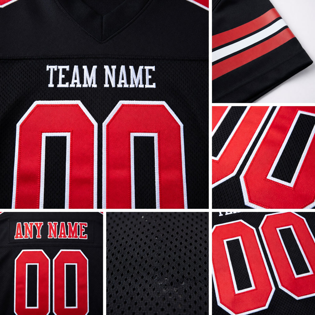 Custom Black Red-White Mesh Authentic Football Jersey detail