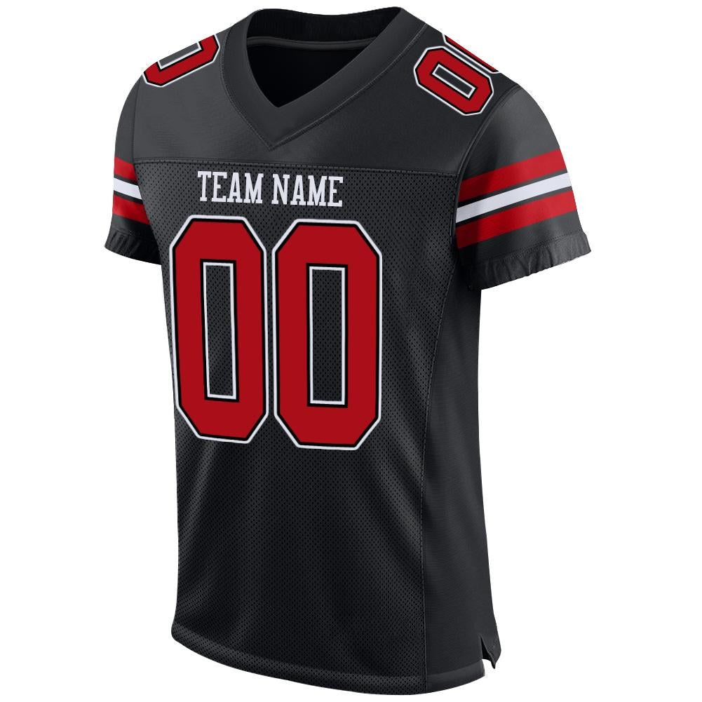 Custom Black Red-White Mesh Authentic Football Jersey photo 3