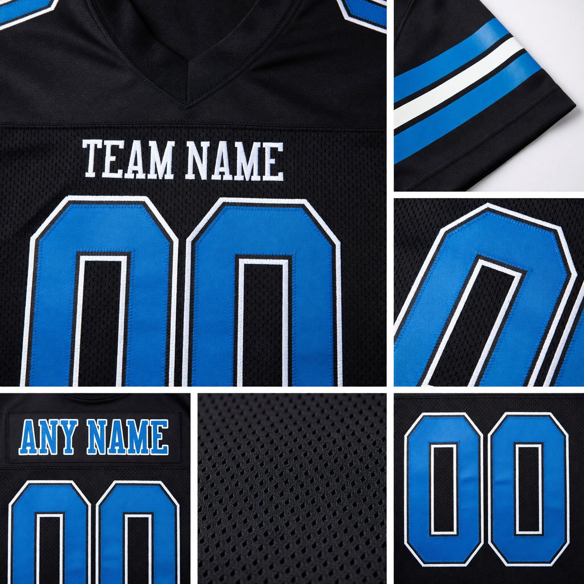 Custom Black Panther Blue-White Mesh Authentic Football Jersey detail