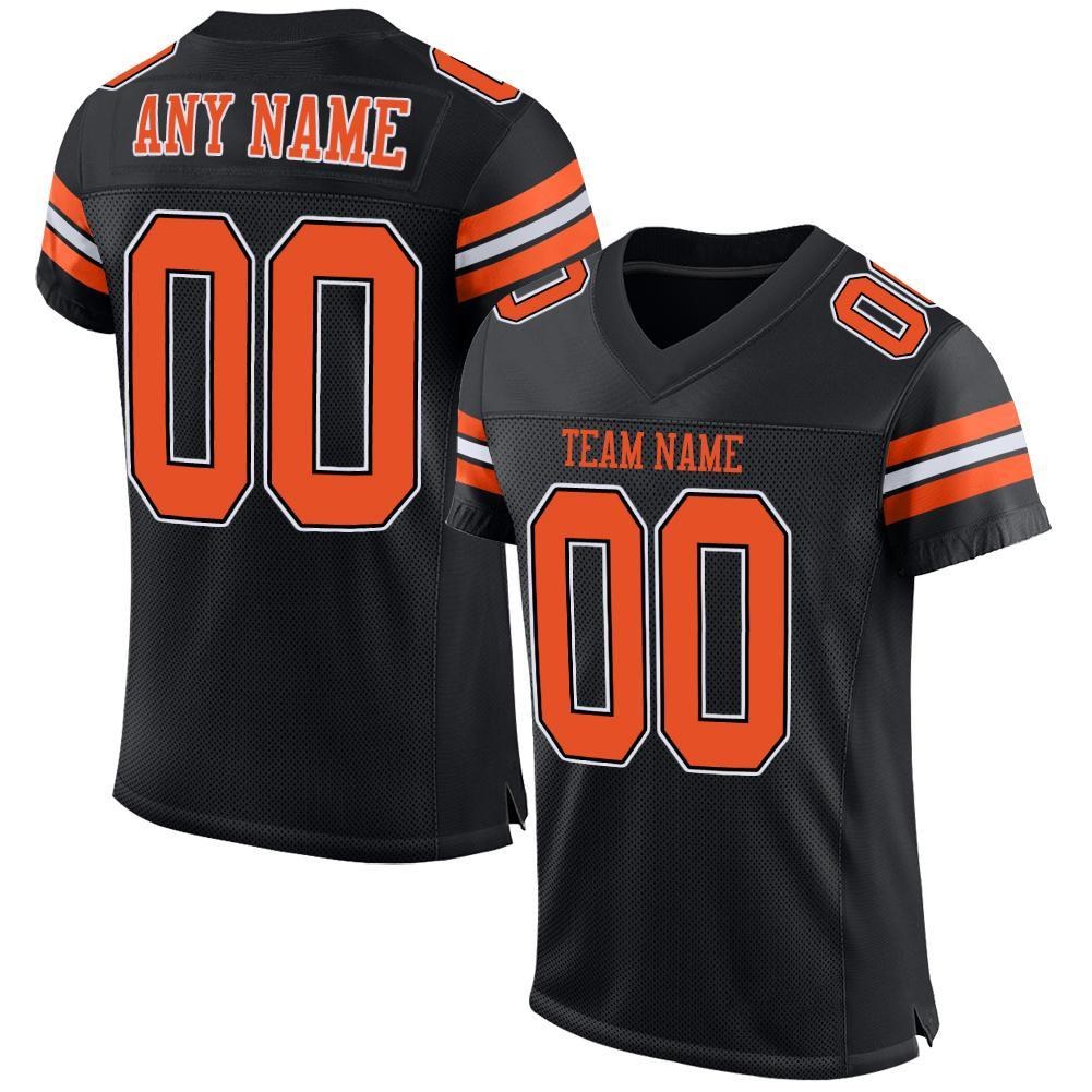 Custom Black Orange-White Mesh Authentic Football Jersey photo 1