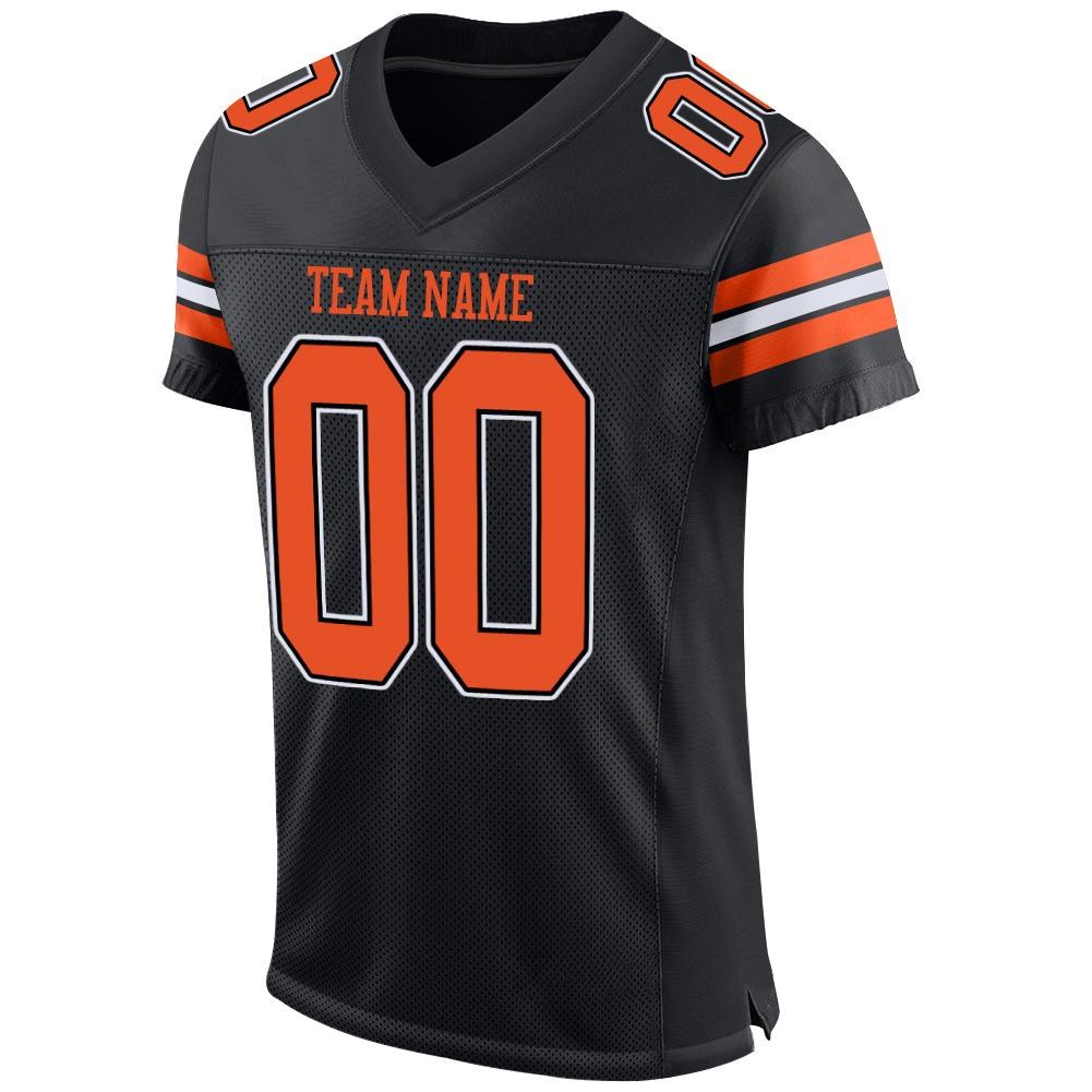 Custom Black Orange-White Mesh Authentic Football Jersey photo 2