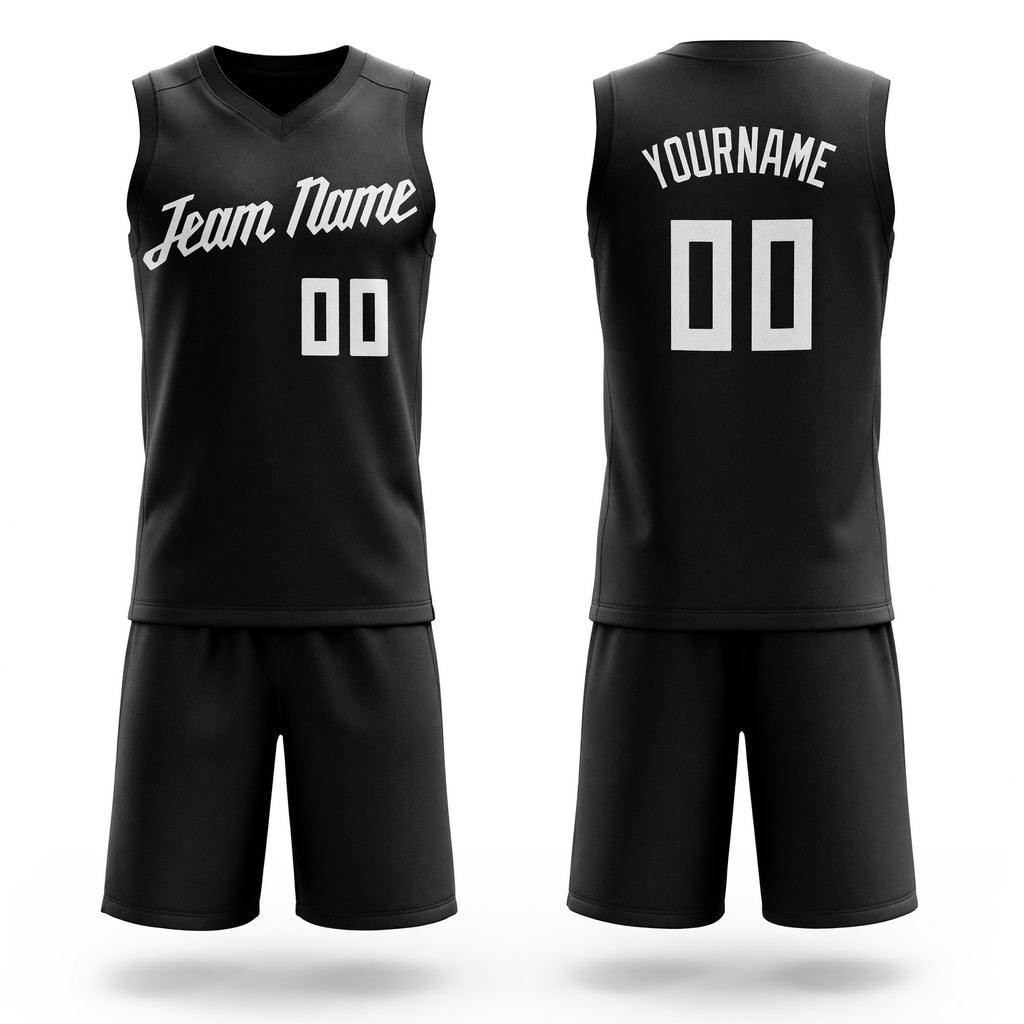Custom Black White Round Neck Basketball Uniform Jersey