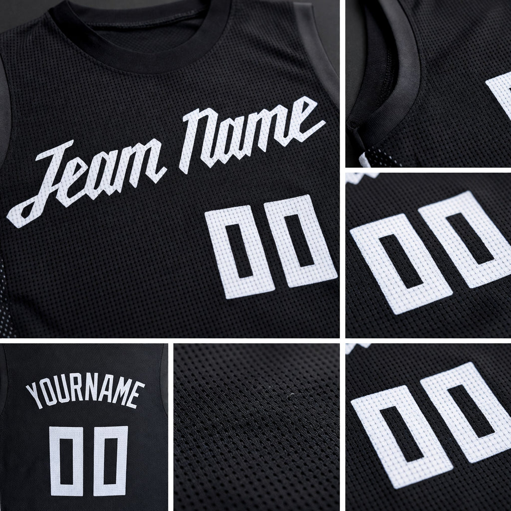 Custom Black White Round Neck Basketball Uniform Jersey detail