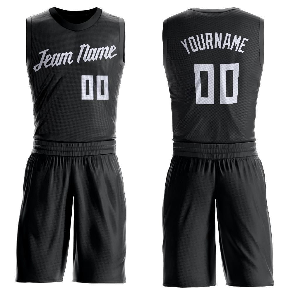 Custom Black White Round Neck Basketball Uniform Jersey photo 1