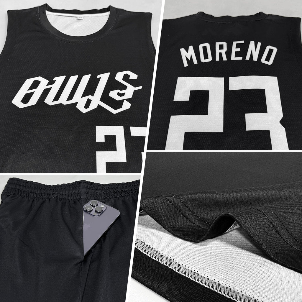 Custom Black White Round Neck Basketball Uniform Jersey photo 2