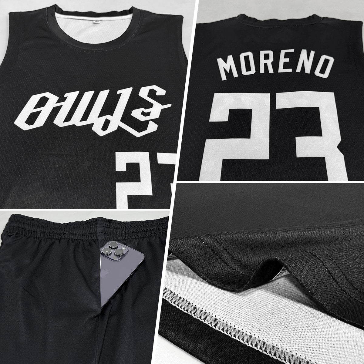Custom Black White Round Neck Basketball Uniform Jersey photo 2