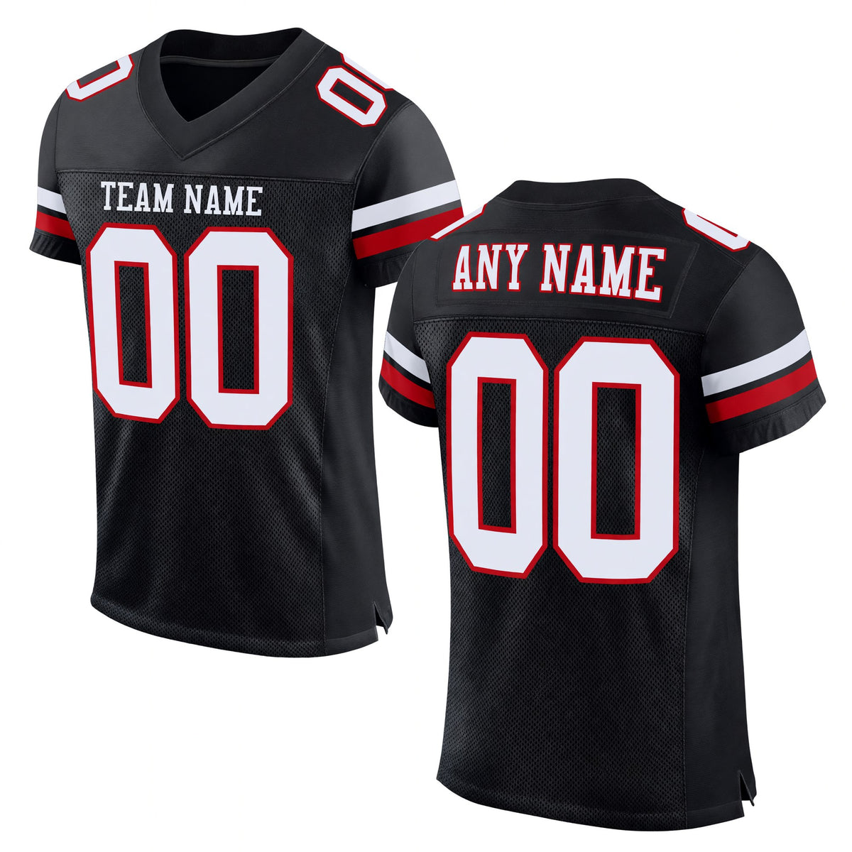 Custom Black White-Red Mesh Authentic Football Jersey