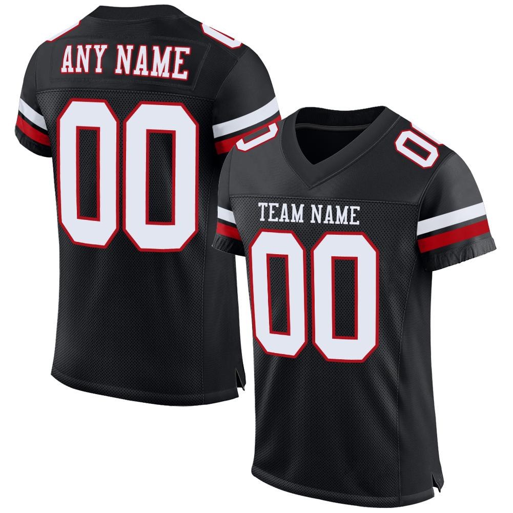 Custom Black White-Red Mesh Authentic Football Jersey photo 1