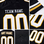 Custom Black White-Gold Mesh Authentic Football Jersey detail