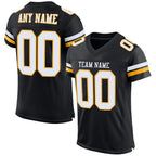 Custom Black White-Gold Mesh Authentic Football Jersey photo 1